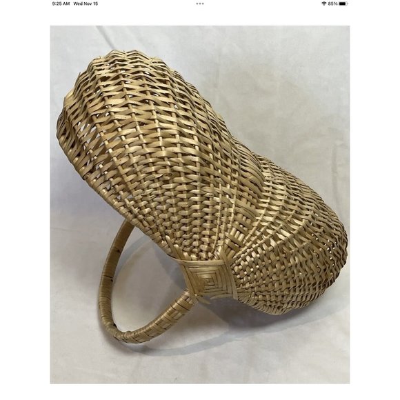 Vtg Hand Woven Blonde Split Oak Butt Egg Linen Antq Basket 19x13” Primitive USA - Picture 14 of 16